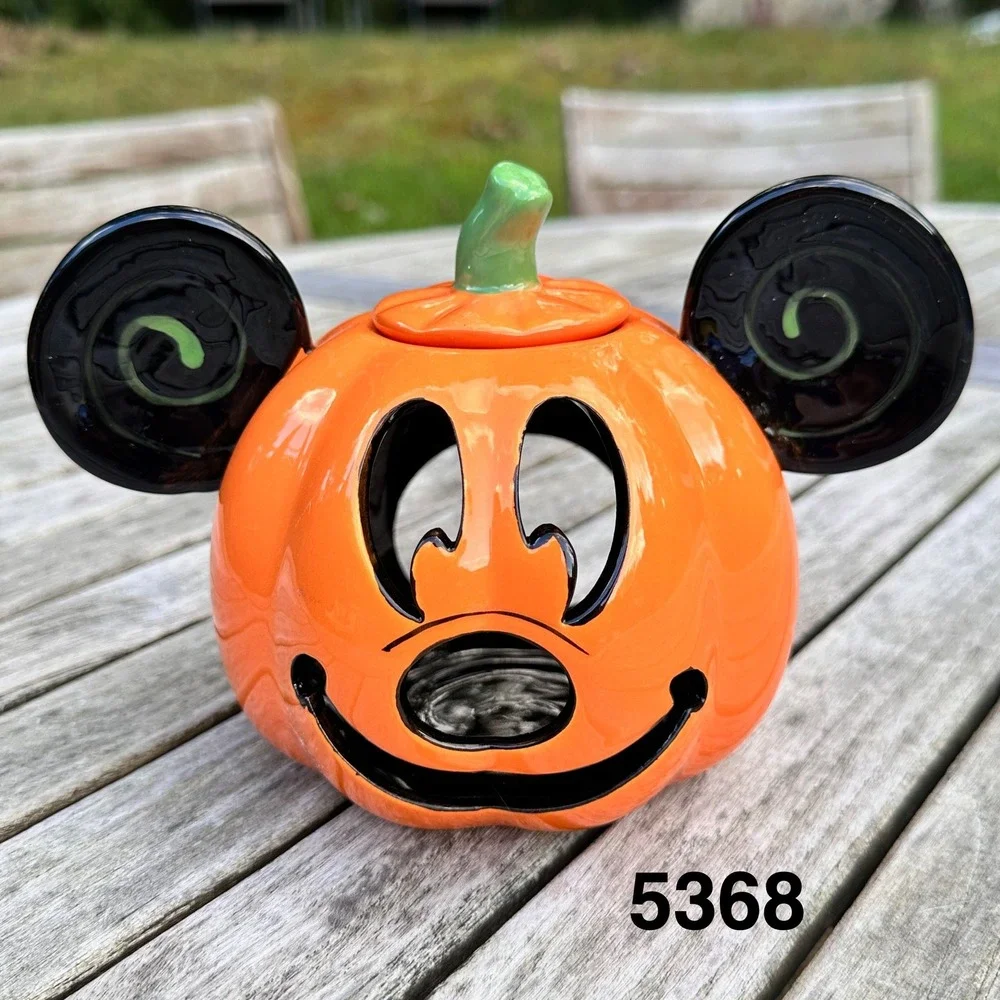 Disney Park Mickey Mouse Halloween Pumpkin Hand Painted Tea Light Candle Holder